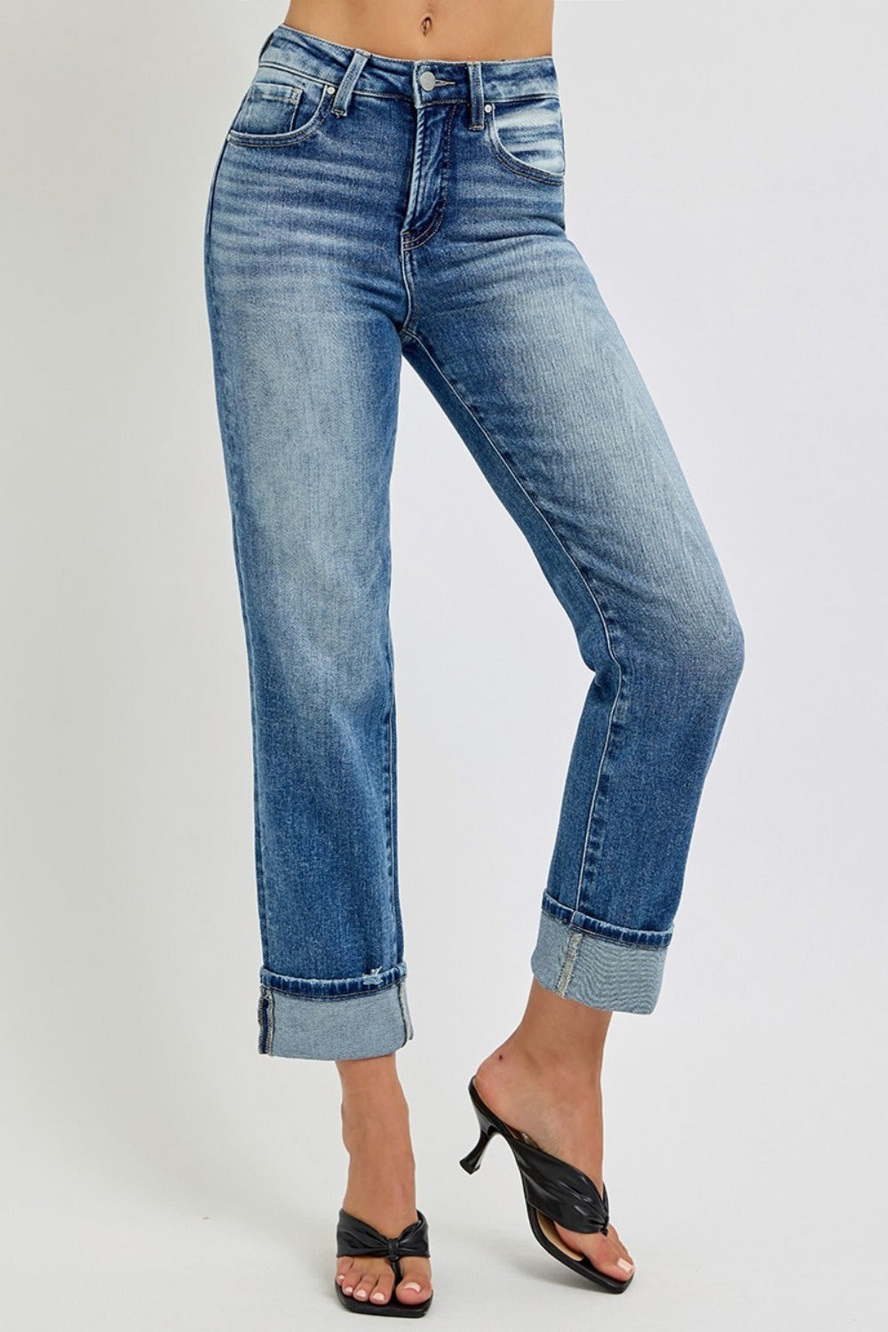 RISEN Full Size High Rise Crop Straight Roll Up Jeans - 1985 the VAULT Boutique