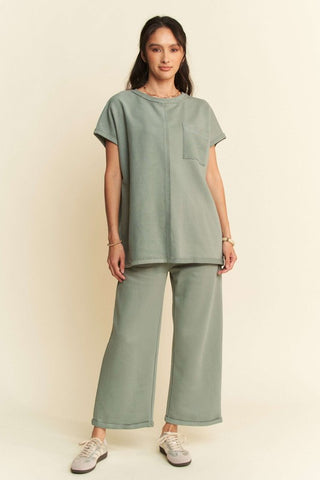 Davi & Dani Round Neck Short Sleeve Top and Pants Set - 1985 the VAULT Boutique