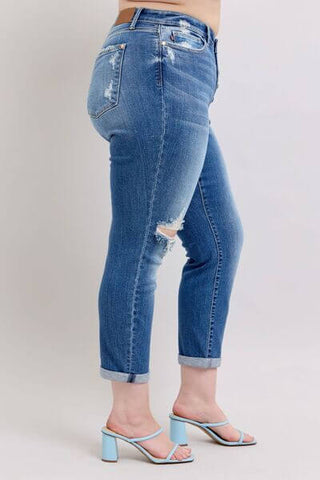 Judy Blue Full Size Button Fly Distressed Jeans with Pockets Plus Size - 1985 the VAULT Boutique