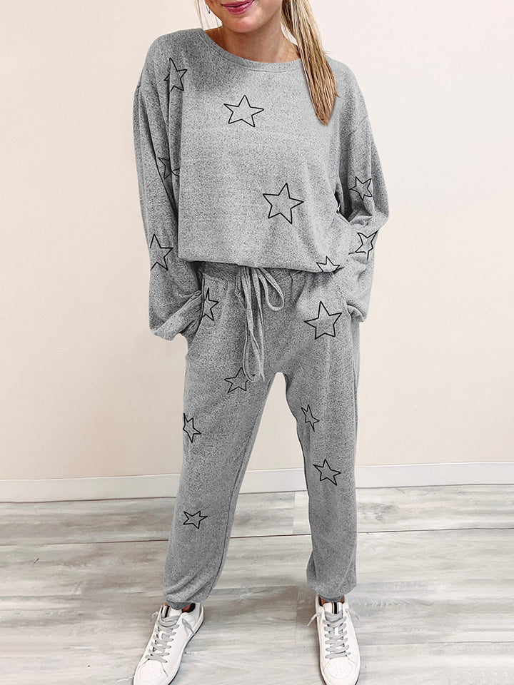 Star Print Long Sleeve Top and Pants Lounge Set - 1985 the VAULT Boutique