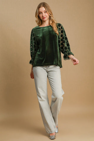 Umgee Polka Dot Lace Long Sleeve Round Neck Blouse - 1985 the VAULT Boutique