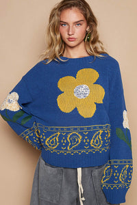 POL Flower Lace Patch Long Sleeve Sweater - 1985 the VAULT Boutique