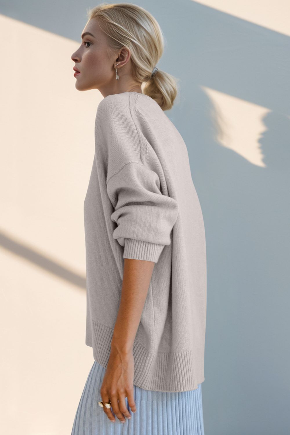 Basic Bae Round Neck Dropped Shoulder Sweater - 1985 the VAULT Boutique