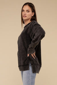 Basic Acid Wash French Terry Exposed-Seam Sweatshirt - 1985 the VAULT Boutique