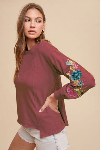 Annie Wear Embroidered Long Sleeve French Terry Top - 1985 the VAULT Boutique