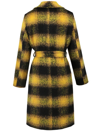 Plaid Tie Waist Long Sleeve Coat - 1985 the VAULT Boutique