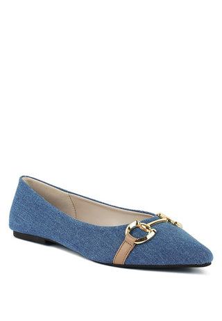 Cressida Denim Horsebit Detail Ballet Flats - 1985 the VAULT Boutique