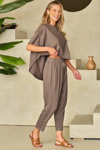 Round Neck Dropped Shoulder Top and Pants Set