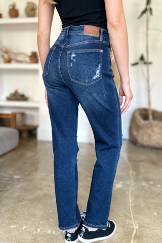 Judy Blue Full Size High Waist Rigid Magic Heavy Destroy Straight Jeans - 1985 the VAULT Boutique