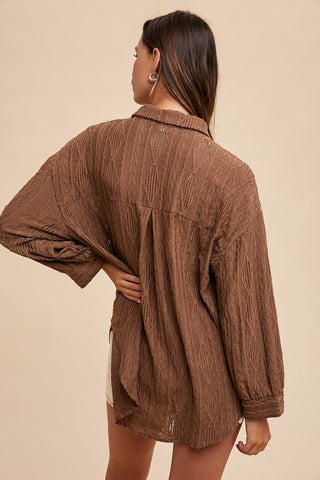 Annie Wear Openwork Button Down Drop Shoulder Shirt - 1985 the VAULT Boutique