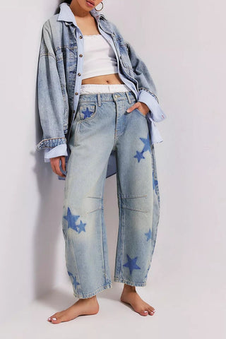 Contrast Star Wide Leg Jeans - 1985 the VAULT Boutique