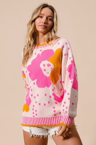 BiBi Flower Pattern Contrast Sweater - 1985 the VAULT Boutique