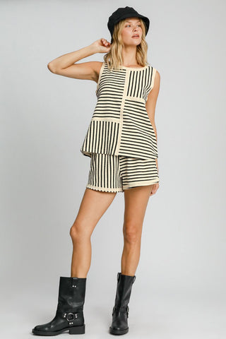 Umgee Round Neck Texture Striped Tank - 1985 the VAULT Boutique