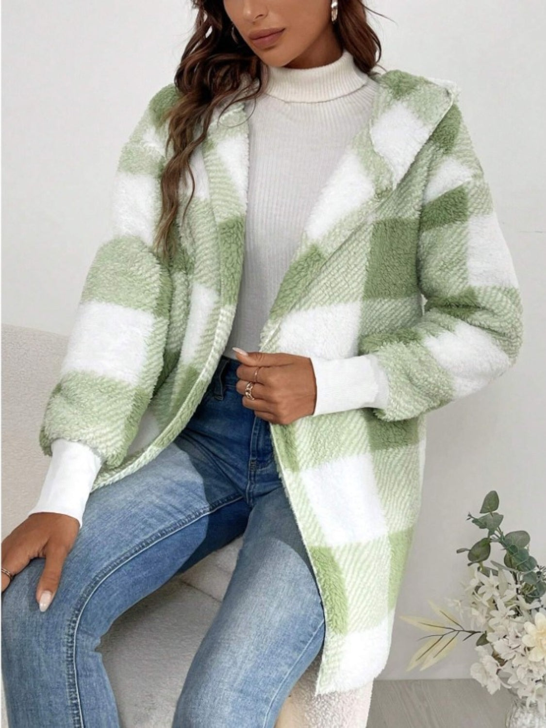 Plaid Long Sleeve Hooded Coat - 1985 the VAULT Boutique