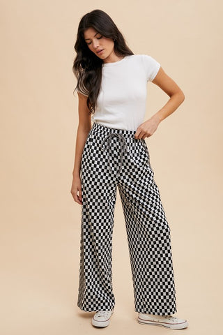 Annie Wear Drawstring Checkered Wide Leg Pants - 1985 the VAULT Boutique