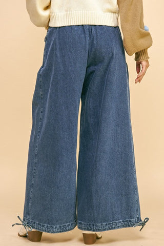 Davi & Dani Drawstring Hem Wide Leg Mid Rise Jeans - 1985 the VAULT Boutique