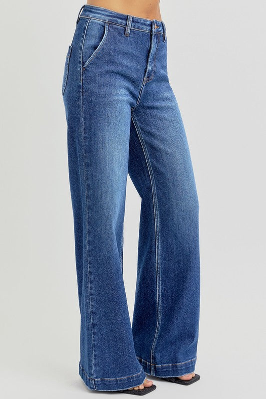 RISEN Full Size High Rise Wide Leg Jeans with Slanted Pockets - 1985 the VAULT Boutique