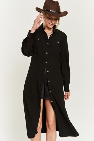 SOLID BUTTON DOWN BELTED LONG DRESS - 1985 the VAULT Boutique