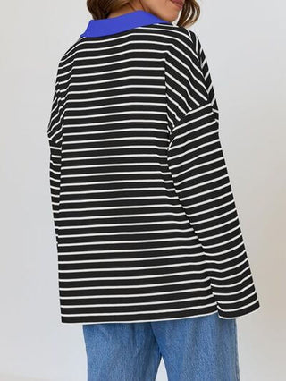 Mandy Striped Johnny Collar Long Sleeve Sweatshirt - 1985 the VAULT Boutique