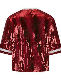 Sequin Football Round Neck Half Sleeve Top - 1985 the VAULT Boutique