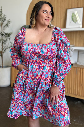 Double Take Full Size Printed Long Sleeve Dress - 1985 the VAULT Boutique