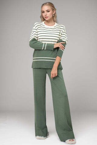 Striped Round Neck Long Sleeve Top and Pants Sweater Set - 1985 the VAULT Boutique