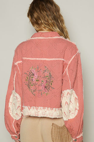 POL Crochet Patch Embroidered Button Up Jacket - 1985 the VAULT Boutique