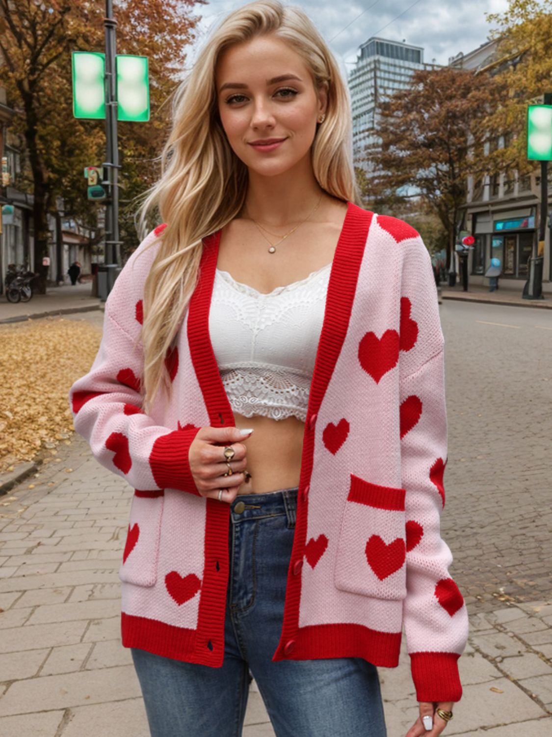 Heart Button Up Dropped Shoulder Long Sleeve Cardigan - 1985 the VAULT Boutique