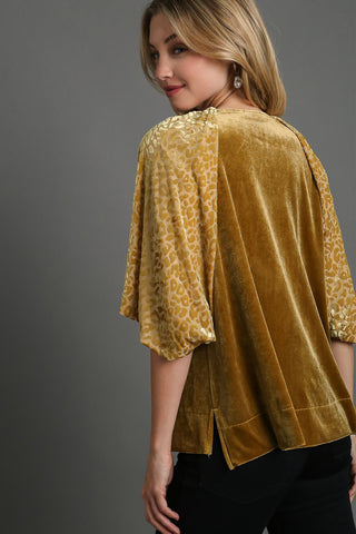 Umgee Round Neck Leopard Balloon Sleeve Velvet Top - 1985 the VAULT Boutique