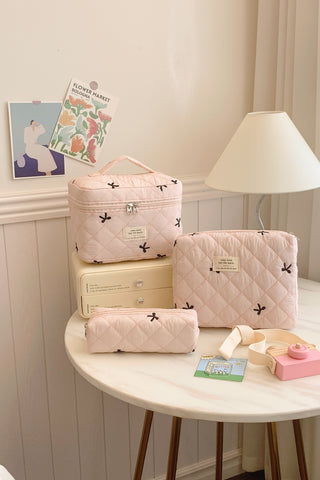 3 Piece Bow Quilted Cloth Storage Bag Set - 1985 the VAULT Boutique