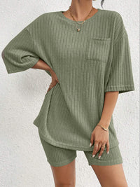 Ribbed Round Neck Top and Shorts Set - 1985 the VAULT Boutique