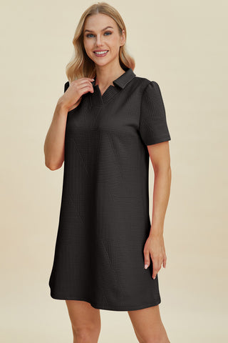 Double Take Full Size Texture Short Sleeve Dress - 1985 the VAULT Boutique