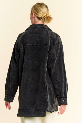 Davi & Dani Washed Corduroy Raw Hem Button Up Jacket - 1985 the VAULT Boutique