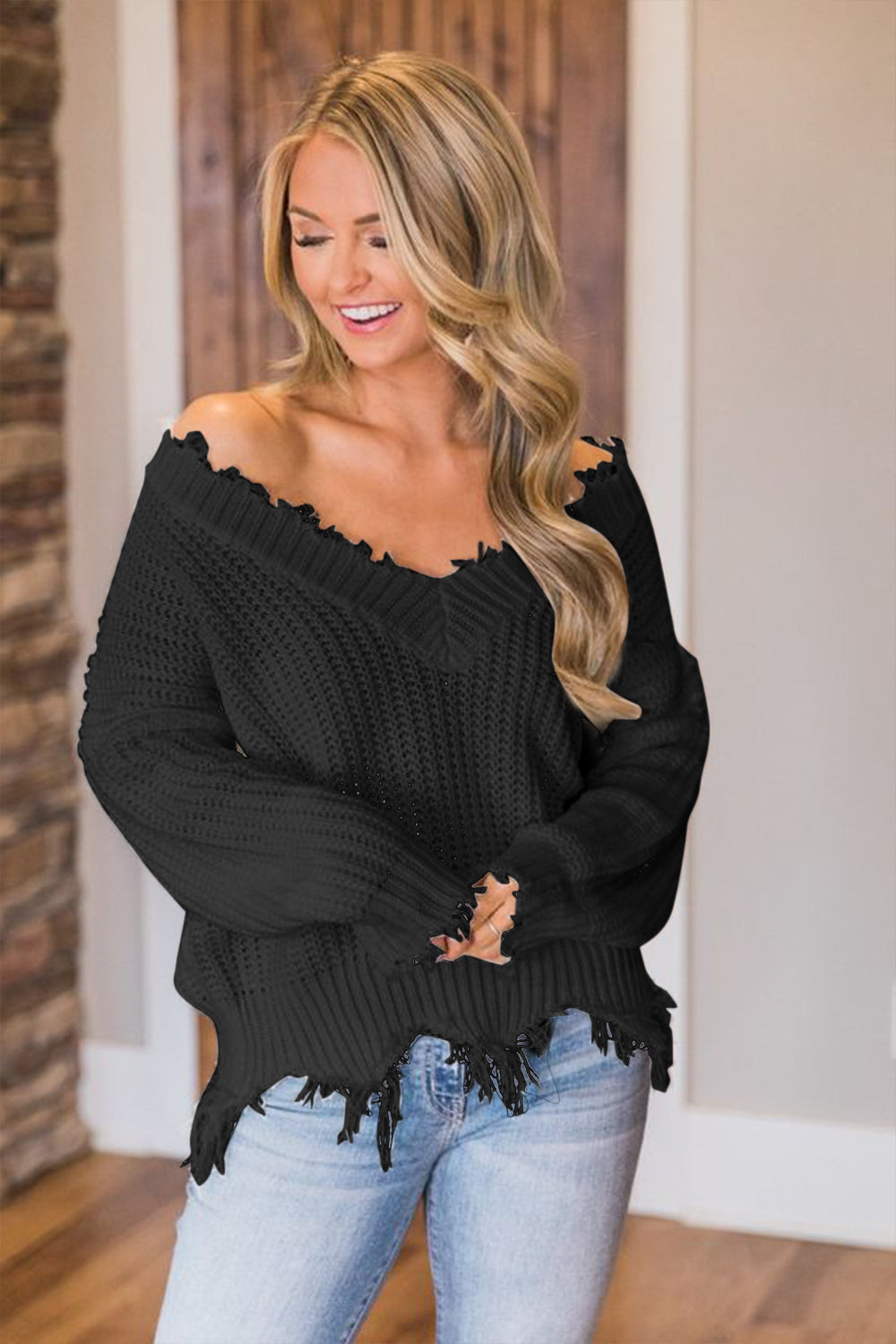 Frayed Hem Dropped Shoulder Sweater - 1985 the VAULT Boutique