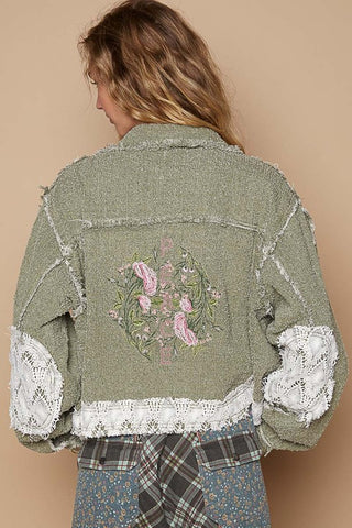 POL Crochet Patch Embroidered Button Up Jacket - 1985 the VAULT Boutique