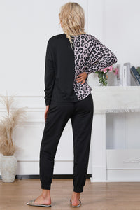 Leopard Round Neck Top and Drawstring Pants Lounge Set - 1985 the VAULT Boutique