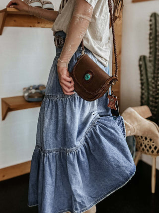 Tiered Button-Fly Denim Skirt - 1985 the VAULT Boutique