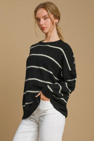 Umgee Wool Blend Striped Round Neck Sweater - 1985 the VAULT Boutique