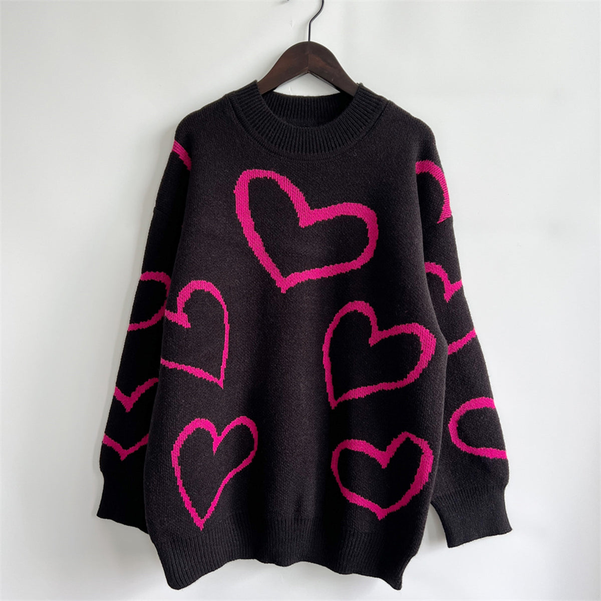 Heart Pattern Long Sleeve Sweater - 1985 the VAULT Boutique