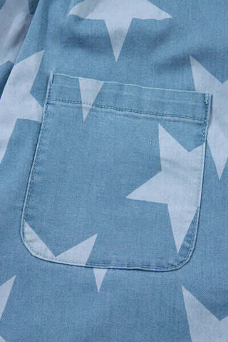 Star Print Square Neck Denim Overalls - 1985 the VAULT Boutique