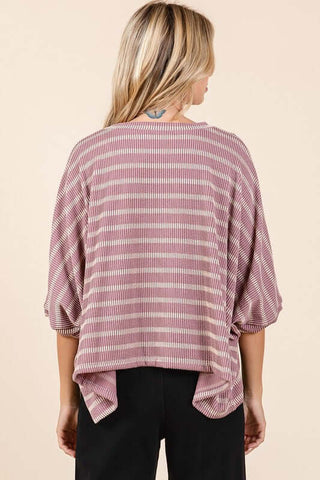 Mittoshop Texture Striped Print Round Neck Dolman Sleeve Top - 1985 the VAULT Boutique