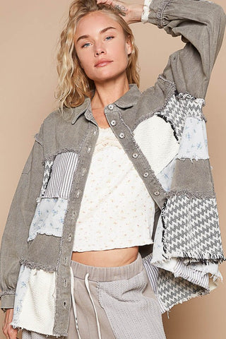 POL Raw Hem Patchwork Dropped Shoulder Jacket - 1985 the VAULT Boutique