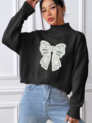 Bow Turtleneck Long Sleeve Sweater - 1985 the VAULT Boutique