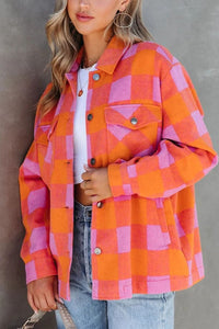 Plaid Collared Neck Button Up Jacket - 1985 the VAULT Boutique