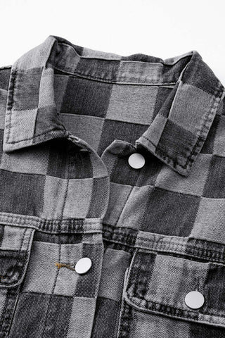 Checkered Button Up Denim Jacket - 1985 the VAULT Boutique