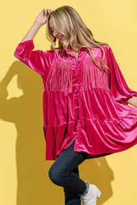 And The Why Fringe Detailed Velvet Shirt Dress - 1985 THE VAULT