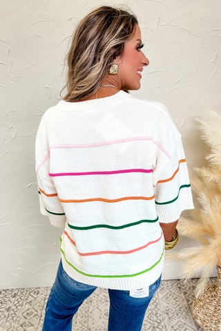 Striped Half Sleeve Drop Shoulder Sweater - 1985 the VAULT Boutique