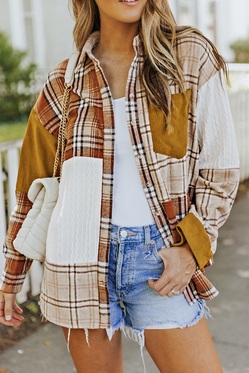 Double Take Plaid Color Block Dropped Shoulder Shacket - 1985 THE VAULT