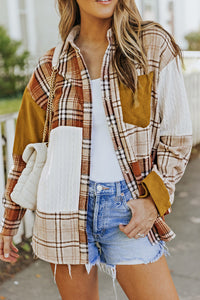 Double Take Plaid Color Block Dropped Shoulder Shacket - 1985 THE VAULT