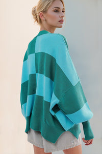 Double Take Slit Color Block Mock Neck Batwing Sleeve Sweater - 1985 the VAULT Boutique